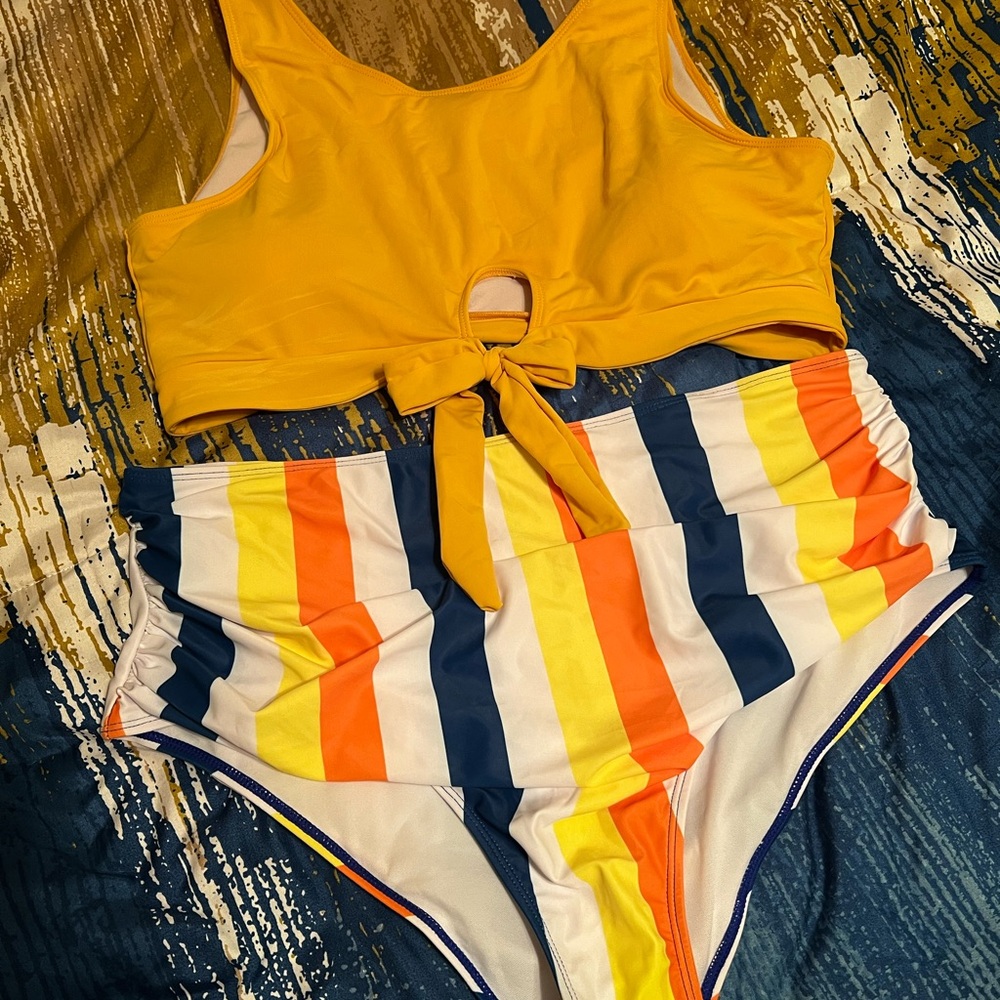 SHEIN Yellow and Striped Bikini Set